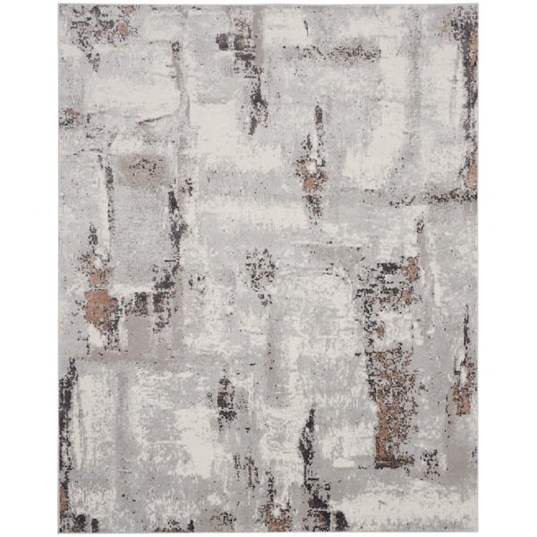 Nourison Elation Grey Ivory 9 ft. x 12 ft. Floral Medallion Contemporary Area Rug