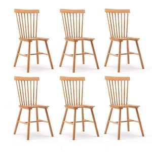 Windsor Classic Natural Solid Wood Dining Chairs with Curving Spindle Back for Kitchen and Dining Room Set of 6
