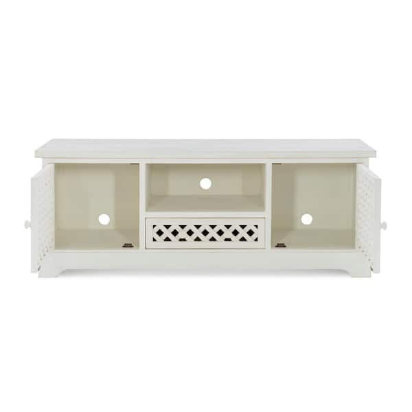 Powell Company Bailee 55 in. Distressed White Wood TV Stand with 1 Drawer Fits TVs Up to 50 in. with Doors