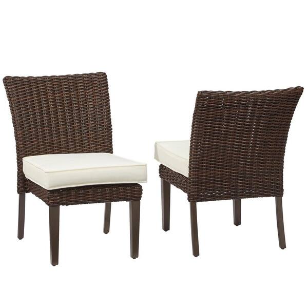 Hampton Bay Mill Valley Fully Woven Patio Armless Side Chairs with Parchment Cushions (2-Pack)