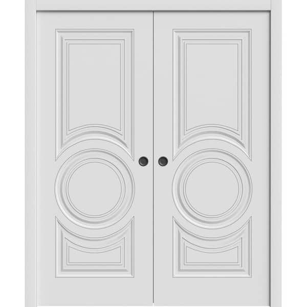 7855 36 in. x 84 in. Universal/Reversible White Enamel Color Solid Core Wood Sliding Door Kit with Quick Assemble Jamb