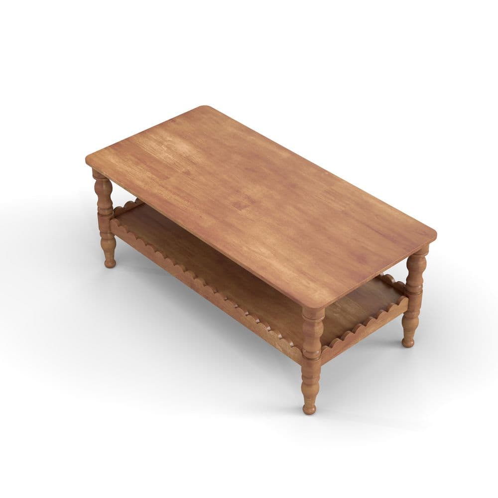 Fiona Farmhouse 43.3 in. Antique Brown Rectangle MDF and Solid Wood Coffee Table with Storage Shelf