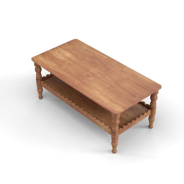 Fiona Farmhouse 43.3 in. Antique Brown Rectangle MDF and Solid Wood Coffee Table with Storage Shelf