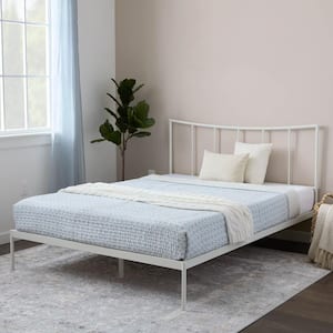 Gemma White Metal Frame Twin Platform Bed with Scooped Vertical Bar Headboard