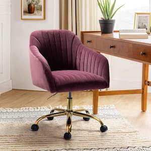 Jacinda Modern Purple Velvet Swivel and Adjustable Task Chair with Gold Base