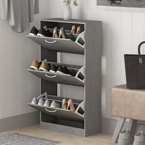 22.4 in. W x 42.1 in. H 18-Pair Gray Wood 3-Drawer Shoe Storage Cabinet with Foldable Compartments