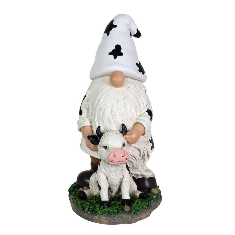6.5 in. x 10 in. Solar Cow Print Hat and Calf, Gnome Garden Statue