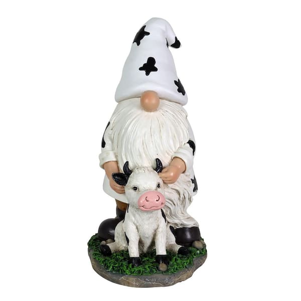 Exhart 6.5 in. x 10 in. Solar Cow Print Hat and Calf, Gnome Garden Statue