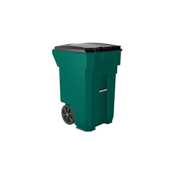 Suncast Commercial 65 Gal. Green Plastic Curbside Commercial Trash Can with Wheels And Attached Lid