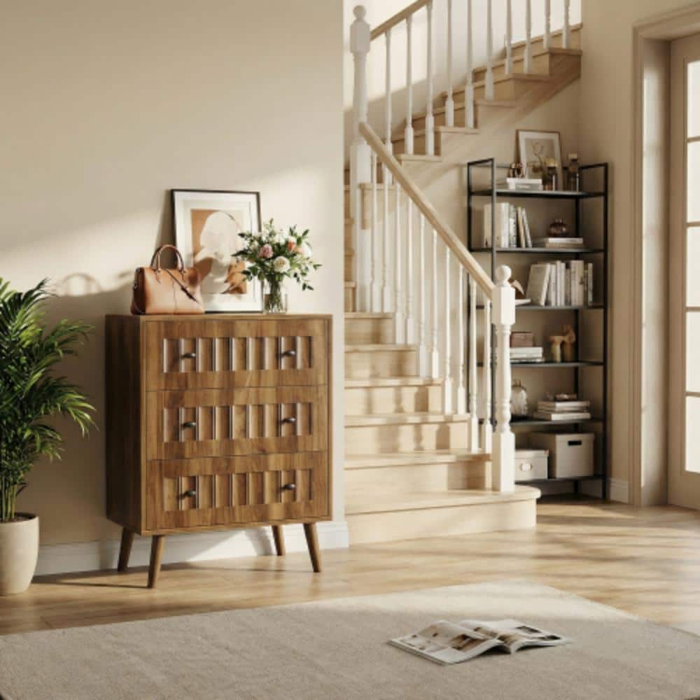 Walnut 3-Drawer Dresser, Modern Storage Cabinet Chest for Living Room, Bedroom & Hallway