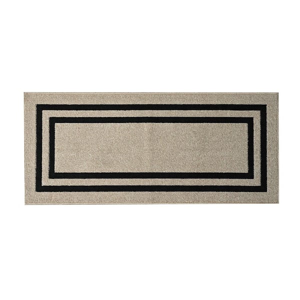 Washable Skid Resistant Natural Twist/Black  2.2 ft. x 6 ft. All Loop Tufted Area Rug