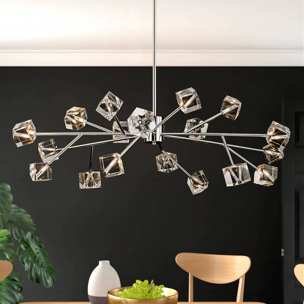 RRTYO Gaen 18-Light Chrome Modern Glam Magic Bean Cluster Pendant Linear Sputnik Large Crystal Chandelier for Dining Room