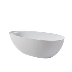 Moray 67in. Stone Resin Flatbottom Solid Surface Freestanding Double Slipper Soaking Bathtub in White with Brass Drain