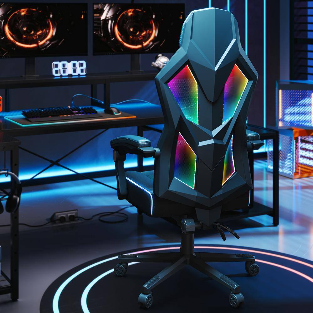 Black Bestier LED gaming chair in a modern gaming station.