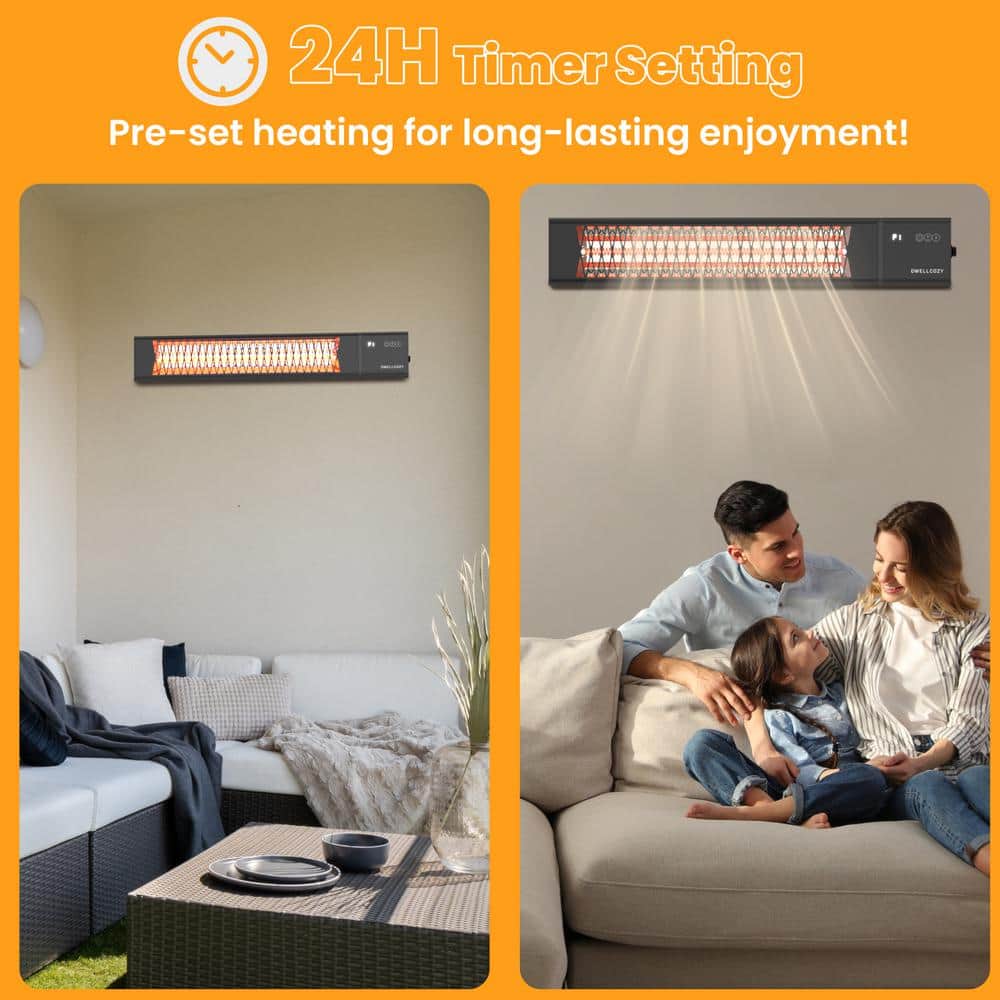 Black Stainless Steel Electric Ceiling Mounted Patio Heater with Remote Control