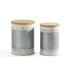 Modern Galvanized Metal Storage Accent Table or Stool with Solid Wood Lid (Set of 2)