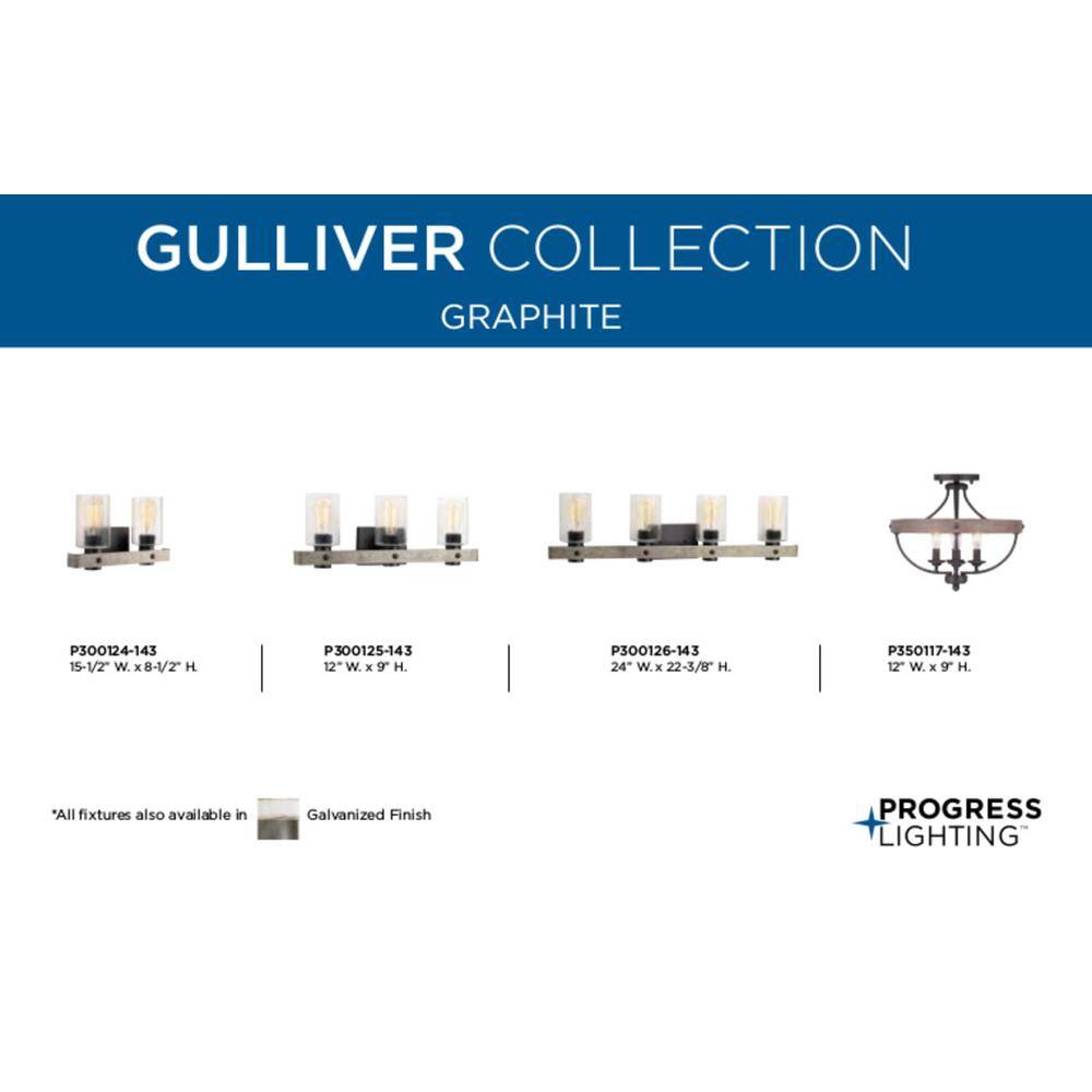 Graphite and Wood Grain 4-Light Semi-Flush Ceiling Fixture