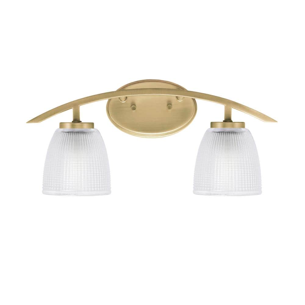 Siena 18.25 in. 2-Light Vanity Light New Age Brass with 5 in. Clear Ribbed 