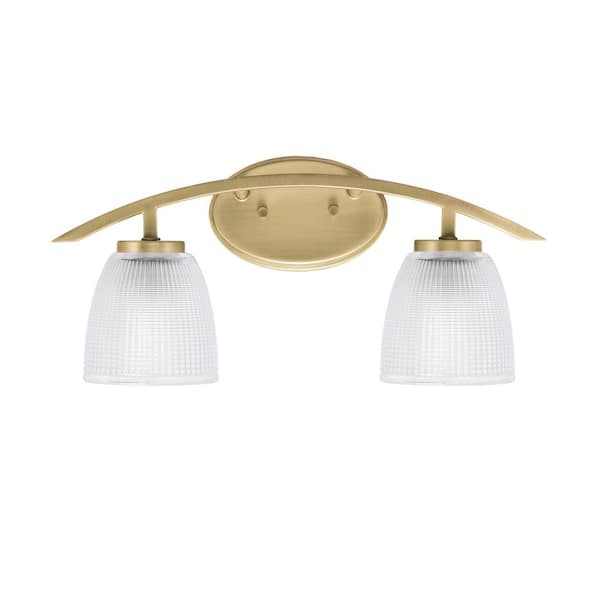 Unbranded Siena 18.25 in. 2-Light Vanity Light New Age Brass with 5 in. Clear Ribbed Glass Shades, No Bulbs Included