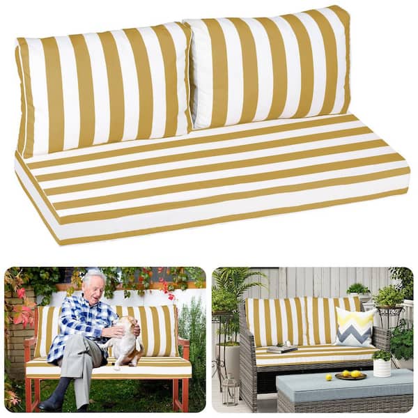 24 x 18 in. Outdoor Loveseat Cushion Set-Waterproof, Fade-Resistant Patio Cushions with Zipper Yellow and White Stripes