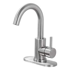 Single Hole Single Handle Stainless Steel Bar Faucet with Swivel Spout and Deckplate in Brushed Nickel