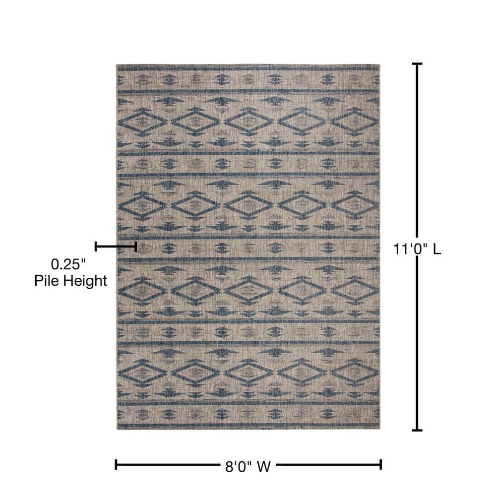 Luxurious Grey and Navy Rectangular Synthetic Outdoor Rug 8' x 11'