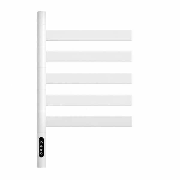 White Wall Mounted Electric Towel Warmer, 5-Bar 180° Rotatable, LED Timer, 110-Volt, 20 in. x 28.8 in. Pear