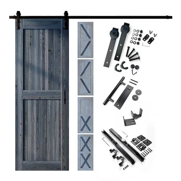 HOMACER 32 in. x 80 in. 5-in-1 Design Navy Solid Pine Wood Interior Sliding Barn Door with Hardware Kit, Non-Bypass