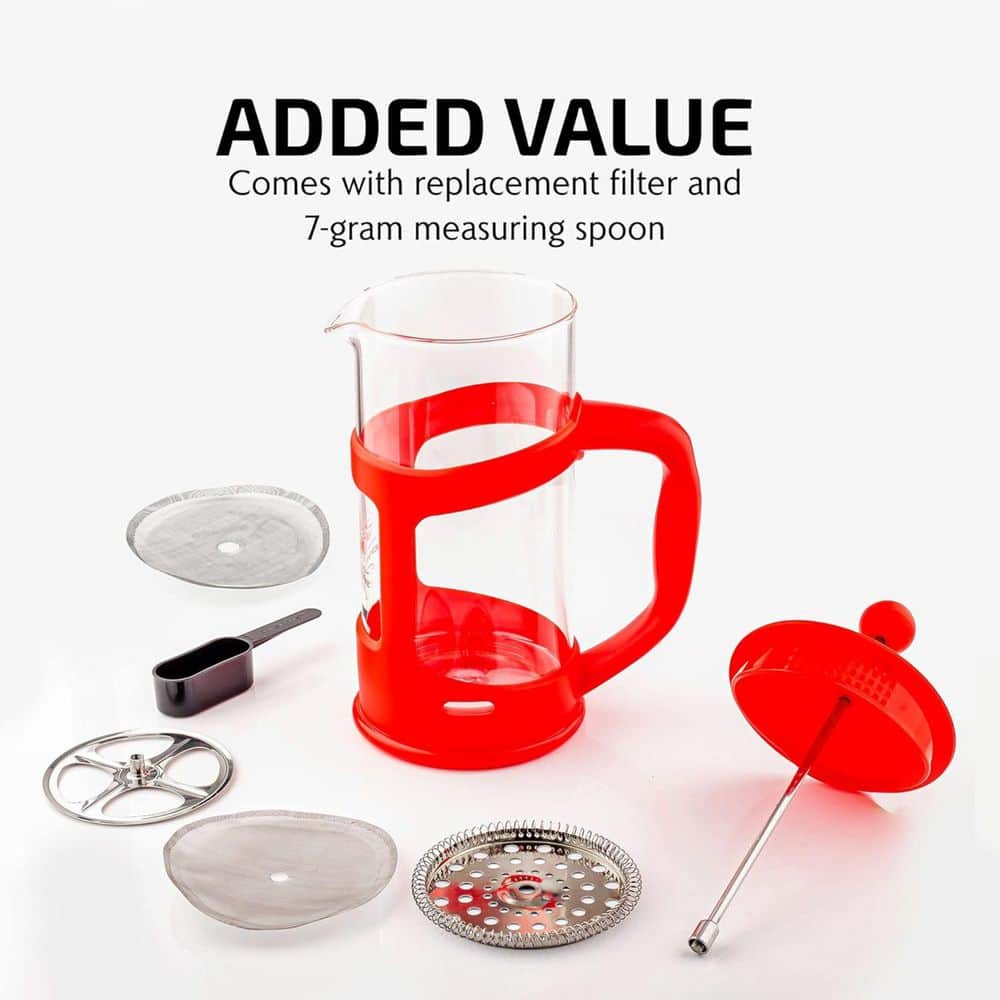 Red 34 Oz Glass and Stainless Steel French Press Coffee Maker