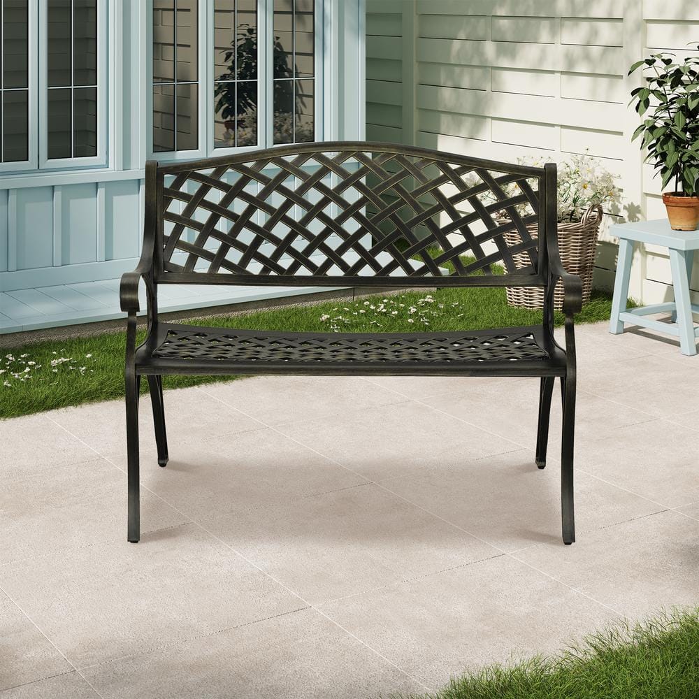 Clihome Outdoor Bench Park Garden Bench Cast Aluminum Patio Yard Bench ...