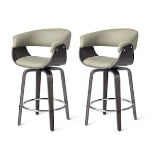 34.75 in. H Mid-century Modern Gray Leatherette Swivel Counter Stool with Gray Oak Bentwood Frame (Set of 2)