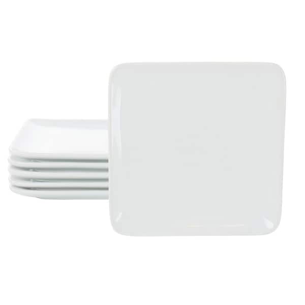 OUR TABLE Simply White 6-Pcs 5 in. Square Porcelain Appetizer Plate Set