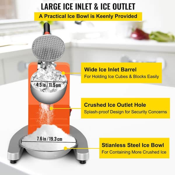 Ice Crushers Machine Electric Snow Cone Maker Shaved 145lbs Per Hour Orange  300W