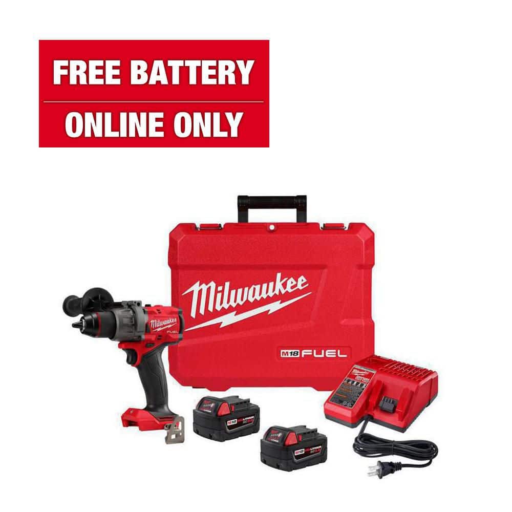 Milwaukee M18 FUEL 18V Lithium-Ion Brushless Cordless 1/2 in. Hammer Drill Driver Kit with Two 5.0 Ah Batteries and Hard Case 2904-22 - The Home Depot