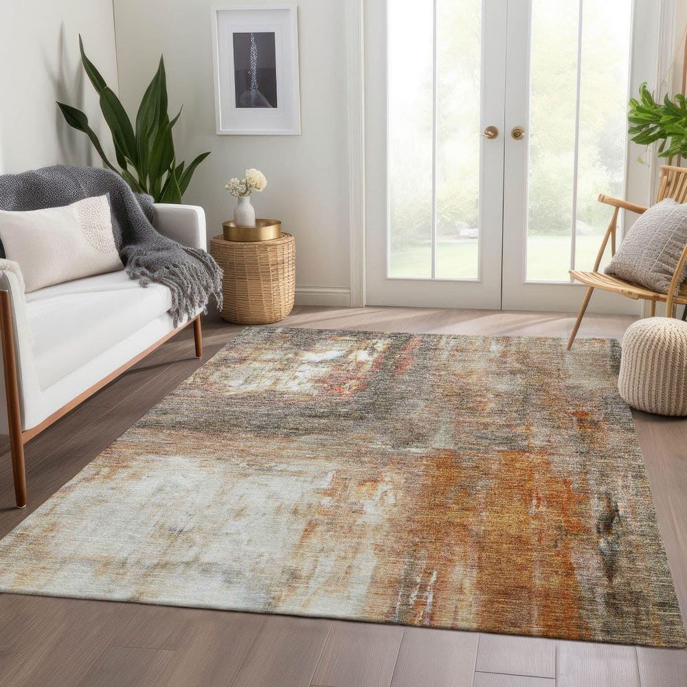 Copper Rectangular Washable Synthetic 5' x 7' Area Rug