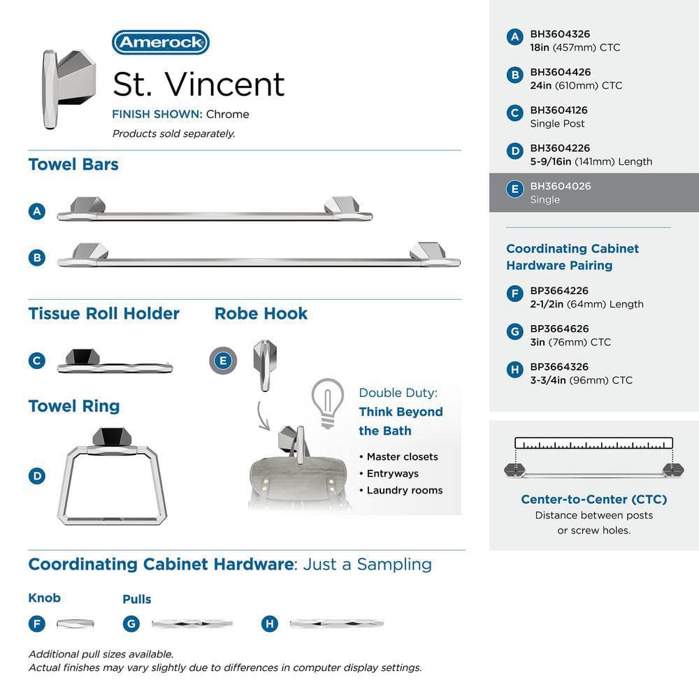 St. Vincent Chrome Single Prong Robe Hook