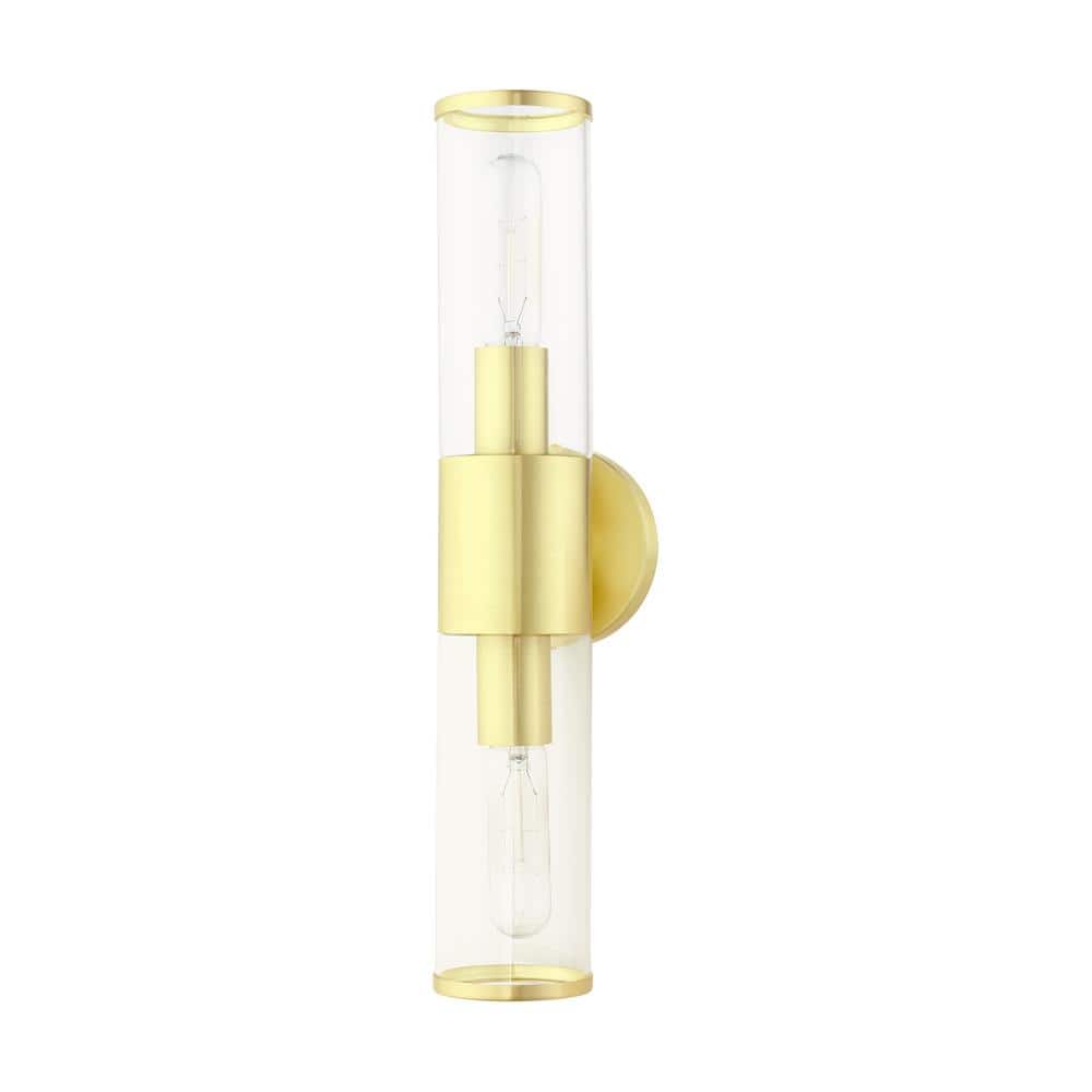 Bancroft Satin Brass 2-Light Vanity with Clear Glass Shades