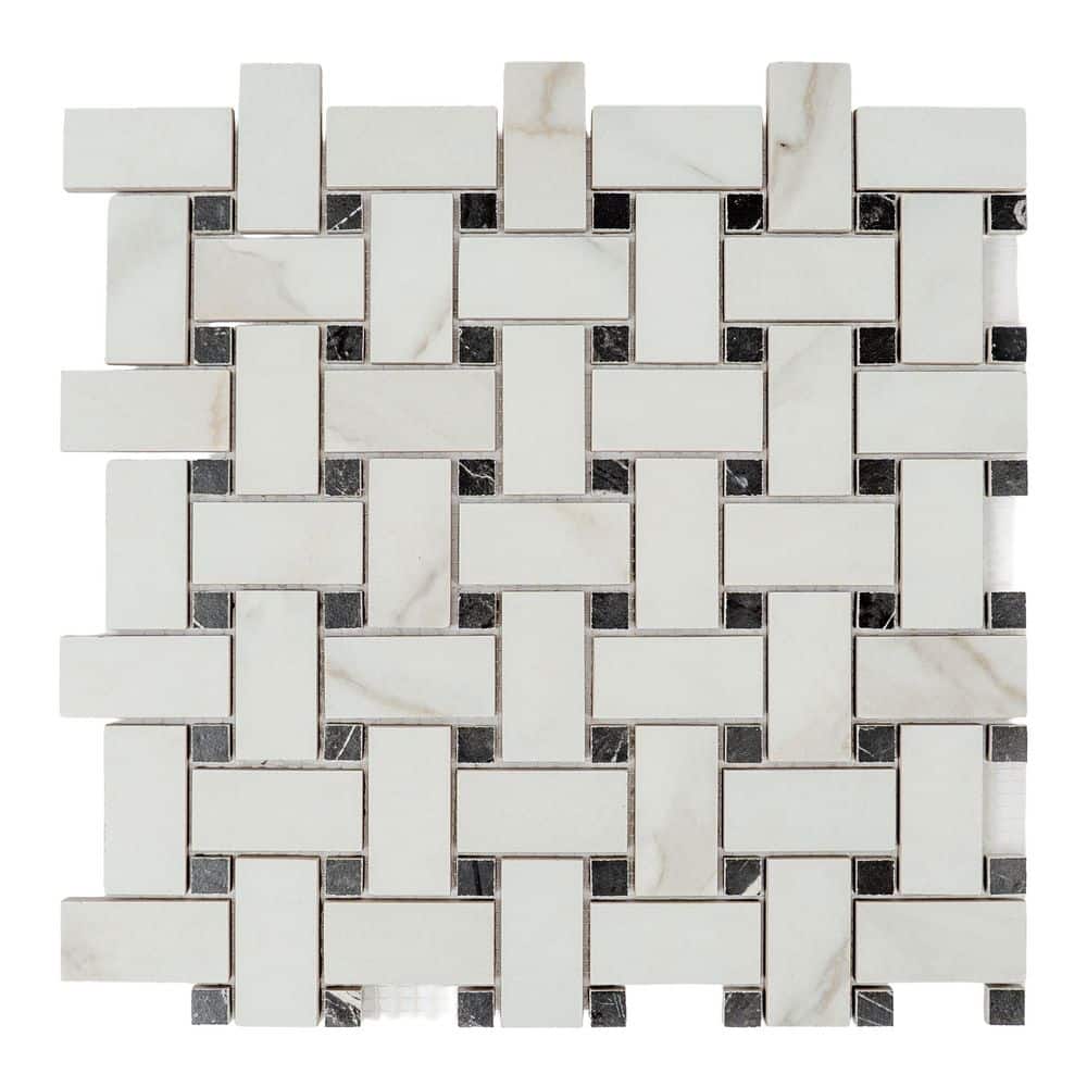 Regalia 12x12 in. Ivory White Black Matte Gres Porcelain Basketweave Mosaic Wall and Floor Tile (5.82 sqft/case, 6-Pack) price history on PriceWatchPro