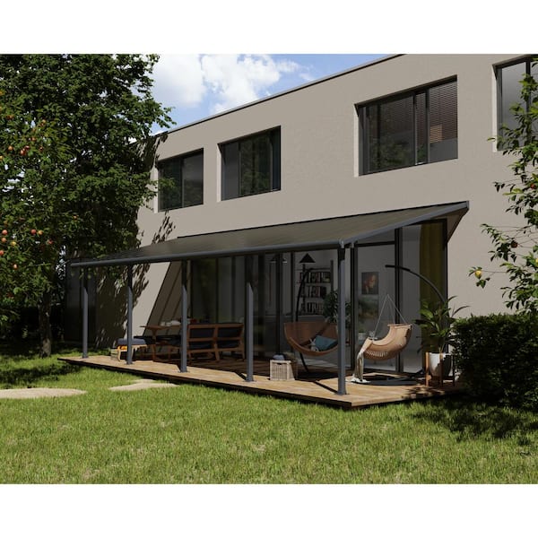 Olympia 10 ft. x 30 ft. Gray/Bronze Aluminum Patio Cover