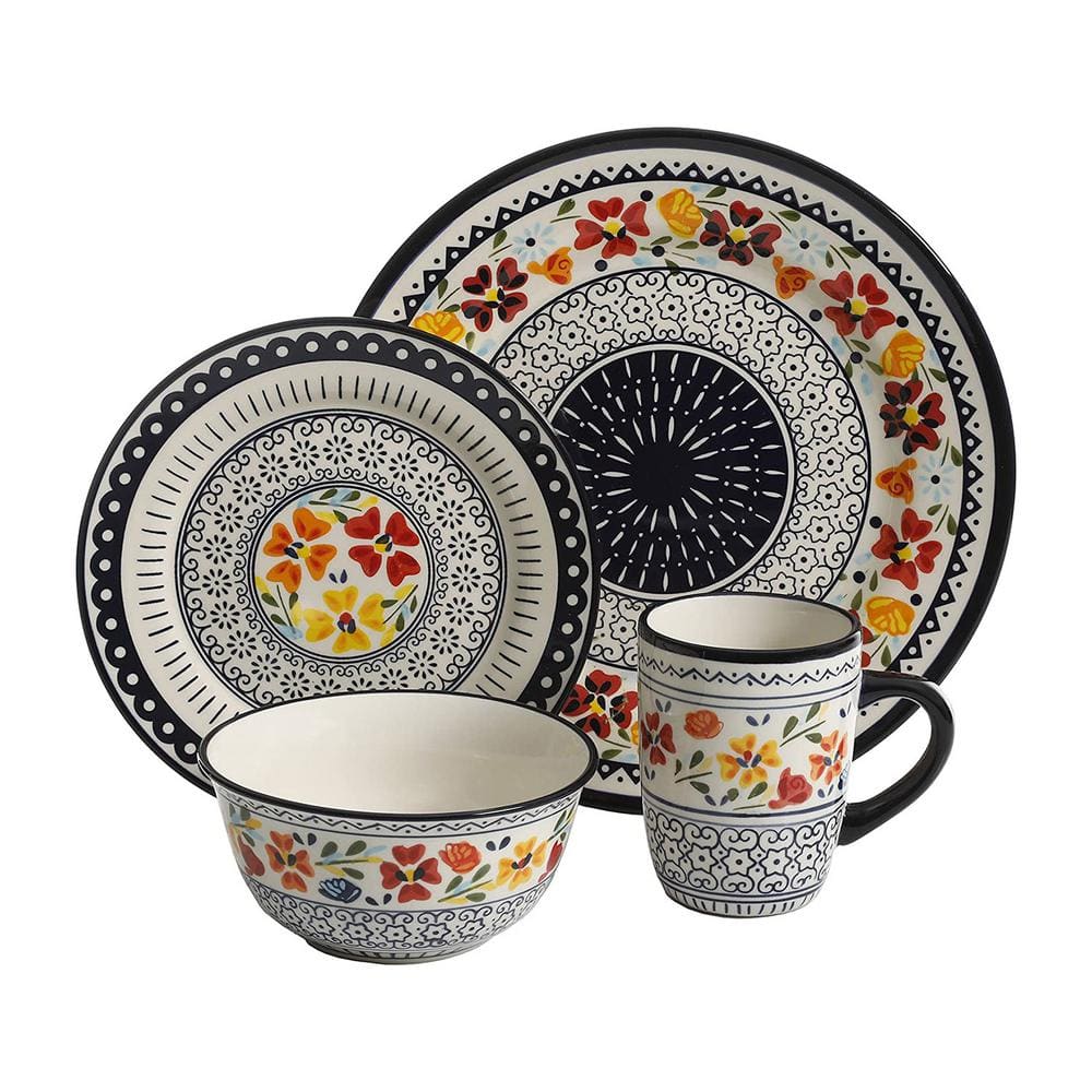 GIBSON ELITE Luxembourg 16-Piece Blue/Cream Floral Hand Painted Dinnerware  Set 985118394M - The Home Depot
