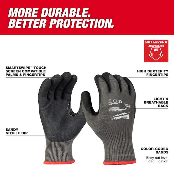 Small Gray Level 5 Cut Resistant Nitrile Dipped Gloves