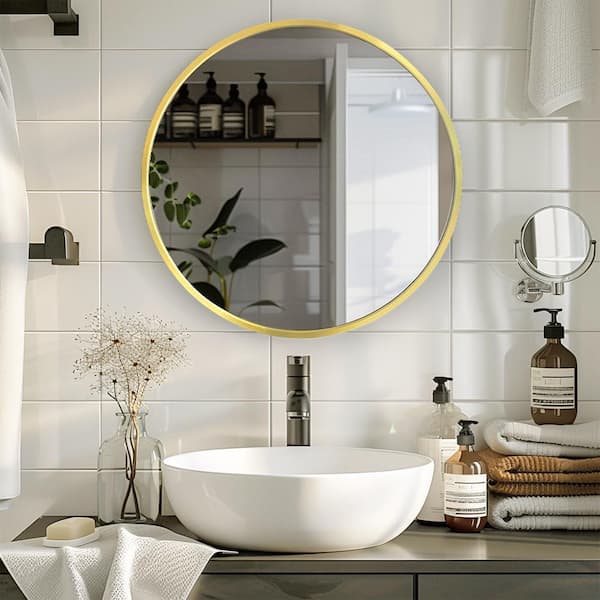Black And Gold 26 in W x 26 in. H Modern Round Iron Framed Mirror Wall Mirror Wall Decor Mirror