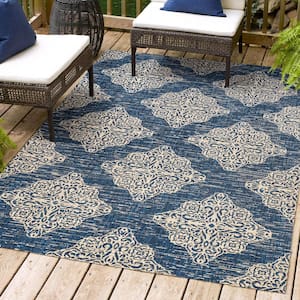 Tuscany Ornate Medallions Navy/Beige 3 ft. x 5 ft. Indoor/Outdoor Area Rug