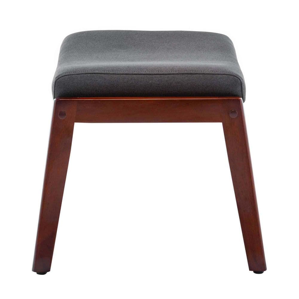 Dark Gray and Espresso Mid-Century Modern Accent Ottoman Stool