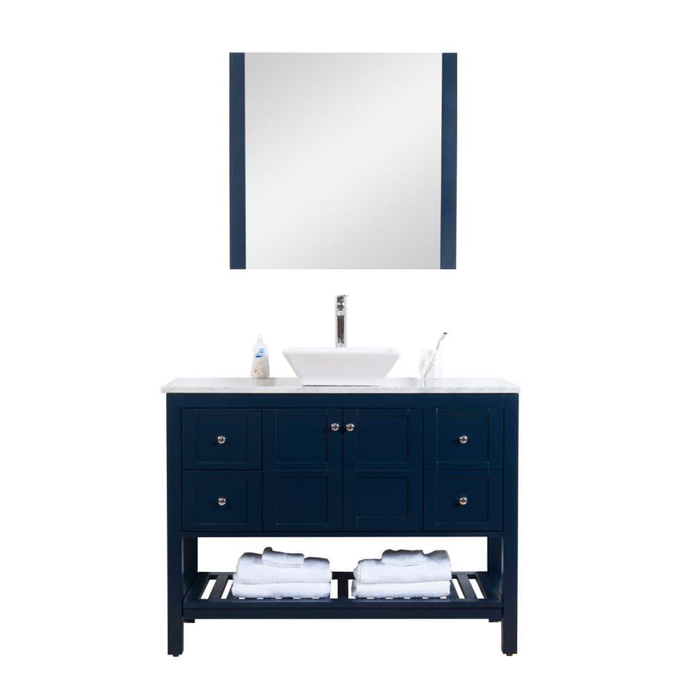 Manhattan 48 in. W x 18 in. D Vanity with Marble Top,White Basin and Mirror in Navy, Blue -  C.L.L Collections, MH-48-I-DB