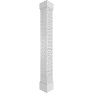 7-5/8 in. x 8 ft. Premium Square Non-Tapered Mosaic Fretwork PVC Column Wrap Kit with Mission Capital and Base