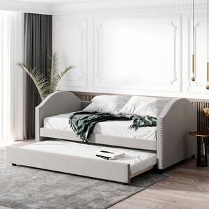 Beige Full Size Upholstered Daybed with Twin Trundle