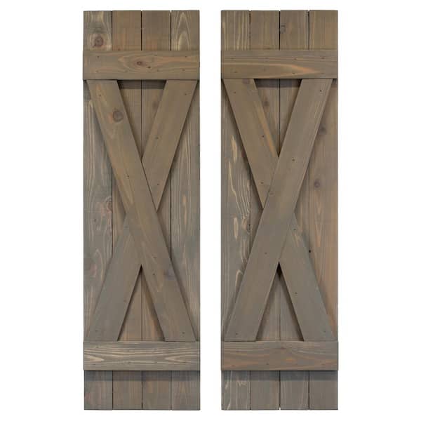 Dogberry Collections 14 in. x 54 in. X Wood Board and Batten Shutters Pair in Stone Gray