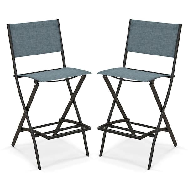 HONEY JOY Blue Counter Height Folding Bar Chairs with Back and Footrest Versatile Outdoor Dining Chairs Set of 2