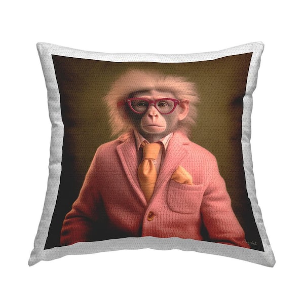 Monkey in Chic Suit Green Square Outdoor Throw Pillow